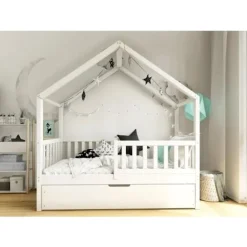Hvid Montessori House seng med skuffe, 120×200 cm Vit