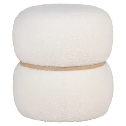 Hvid og rund pouf i boucle polyester Ø 38 x 41 cm Vit