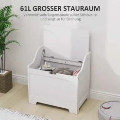 Hvid træopbevaringskasse med låg, 61 liters kapacitet