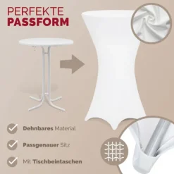 Hvidt cocktailborddække, 70 cm, krølfrit