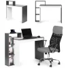 Hvidt og gråt kontor computerbord, bord + reol med 4 hylder