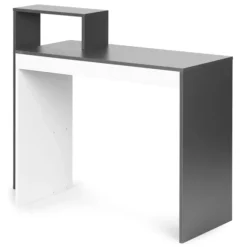 Hvidt og gråt kontor computerbord, bord + reol med 4 hylder
