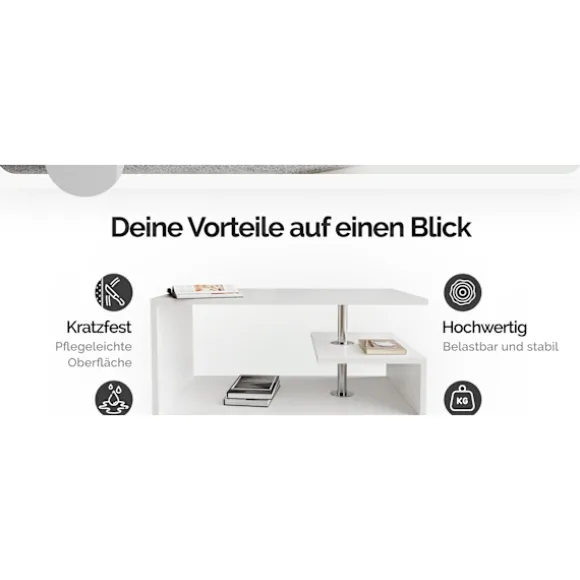 Hvidt sofabord, 95x55x50 cm, ridsefast