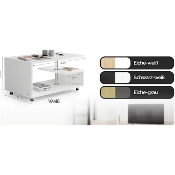 Hvidt sofabord, 95x55x50 cm, ridsefast
