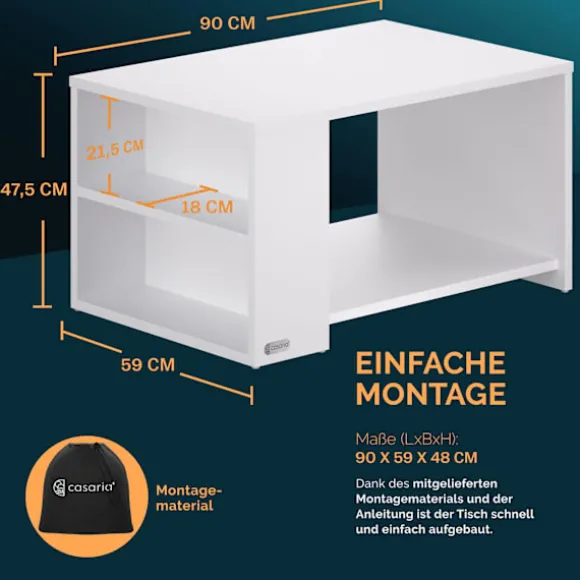 Hvidt sofabord, 90x60x50cm, ridsefast