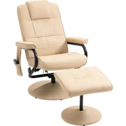 Hvilestol Med Liggefunktion, Massagestol, Tv-Stol, Tv-Lænestol Med Massagefunktion Inkl. Skammel, Imiteret Læder, Cremehvid, 77 X 84 X 95 Cm