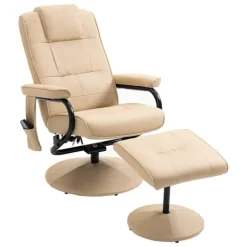 Hvilestol Med Liggefunktion, Massagestol, Tv-Stol, Tv-Lænestol Med Massagefunktion Inkl. Skammel, Imiteret Læder, Cremehvid, 77 X 84 X 95 Cm