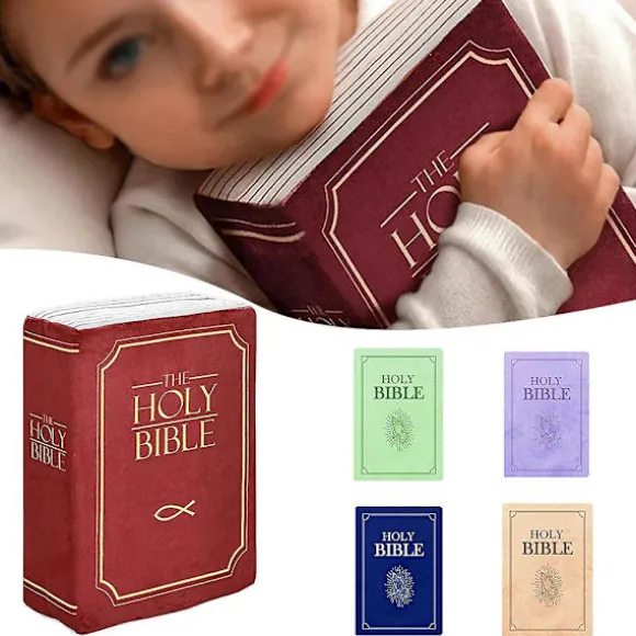 Hyggelig Tro-Bibel Pude Åbningsbar Bog Plys Pude til Hellige Bibel Børn Krammepude Gave, Rød