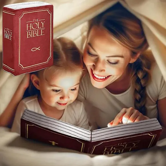 Hyggelig Tro-Bibel Pude Åbningsbar Bog Plys Pude til Hellige Bibel Børn Krammepude Gave, Rød