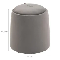2-I-1 Skammel Rund Skammel Inklusive Opbevaringsplads, Aftageligt Låg I Fløjlslook Sidebord Mørkegrå