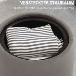 2-I-1 Skammel Rund Skammel Inklusive Opbevaringsplads, Aftageligt Låg I Fløjlslook Sidebord Mørkegrå