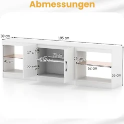 3-i-1 TV-bord med LED, justerbare hylder, 85" maks.