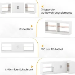 3-i-1 TV-bord med LED, justerbare hylder, 85
