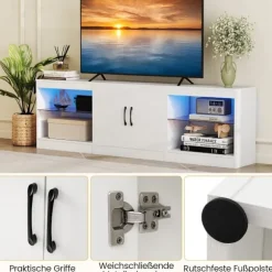 3-i-1 TV-bord med LED, justerbare hylder, 85