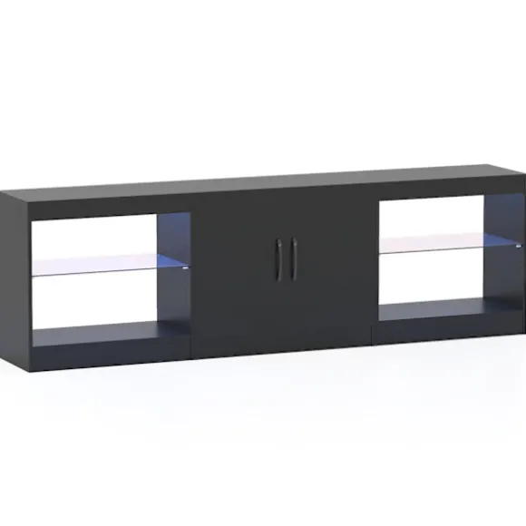 3-i-1 TV-bord med LED-lys til 85" TV, sort