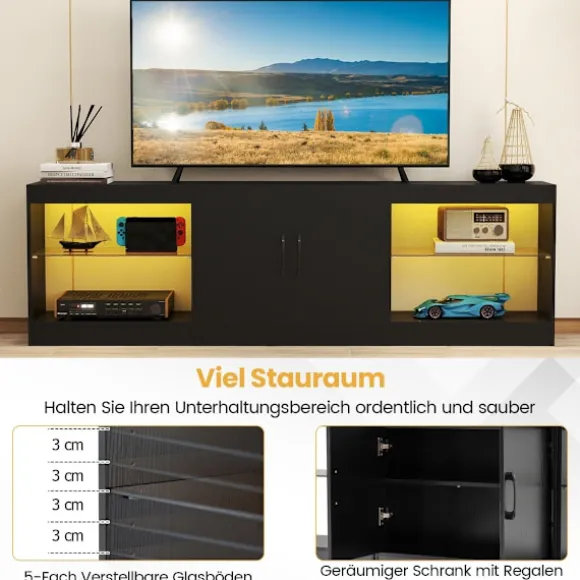 3-i-1 TV-bord med LED-lys til 85" TV, sort