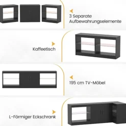 3-i-1 TV-bord med LED-lys til 85