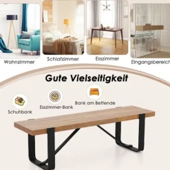 Indgangsbænk med metalramme Gangbænk Rustik bondehus skostativ i træ 152,5 x 43 x 44 cm