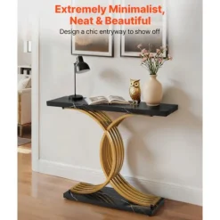 Indgangskonsol 100 cm-Duoku-Rektangulært Sidebord i Træ med Metalben-Smal og Lang