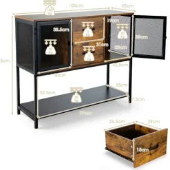 Industriel multifunktionel skænk med 2 mesh skabe og 2 skuffer 100 x 35 x 85 cm