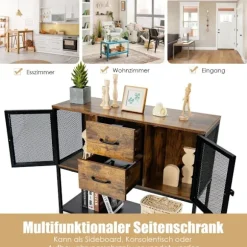Industriel multifunktionel skænk med 2 mesh skabe og 2 skuffer 100 x 35 x 85 cm