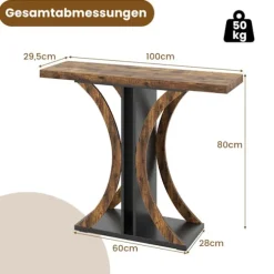 Industrielt konsolbord med geometrisk metalramme, brun
