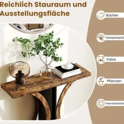 Industrielt konsolbord med geometrisk metalramme, brun
