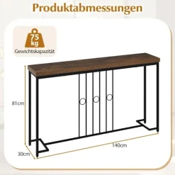 Industrielt konsolbord, 140x30 cm, metalstel, brun