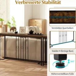 Industrielt konsolbord, 140x30 cm, metalstel, brun