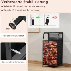 Industrielt natbord med 4 stofskuffer og åben hylde
