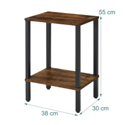 Industrielt sidebord med 2 hylder, trælook