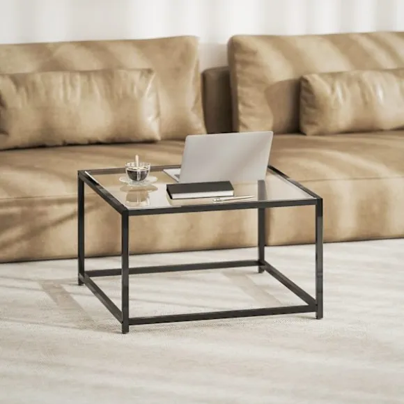 Industrielt sofabord, hærdet glas & stål, 68x68 cm