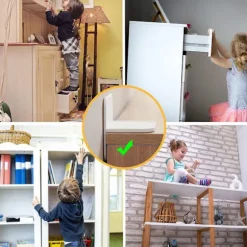 ING 4-pak Selvklæbende møbelfastgørelser – Bøjningsresistente, ingen boring/skruer påkrævet (babysikker)