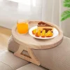 ING Træbænk, armlæn, bakke, sammenklappeligt armlæn, bærbar clip-on bakke, clip-on bord, sofabord til fjernbetjening, telefon, drikkevarer, snacks