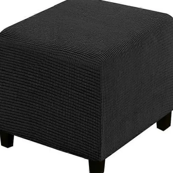 Jacquard Stretch Firkantet Skammelbetræk Sofaskammelbetræk Bløde Firkantede Fodskammelbetræk Vaskbart Aftageligt (Sort, 27-32 tommer/68-81 cm)