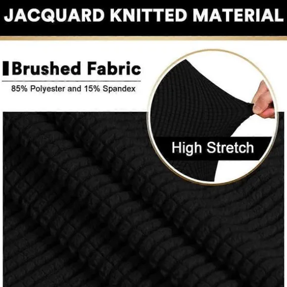 Jacquard Stretch Firkantet Skammelbetræk Sofaskammelbetræk Bløde Firkantede Fodskammelbetræk Vaskbart Aftageligt (Sort, 27-32 tommer/68-81 cm)