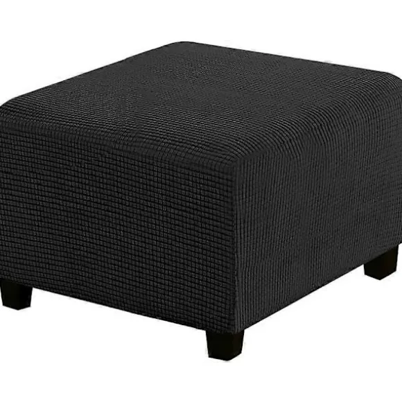 Jacquard Stretch Firkantet Skammelbetræk Sofaskammelbetræk Bløde Firkantede Fodskammelbetræk Vaskbart Aftageligt (Sort, 27-32 tommer/68-81 cm) (FMY) | Fyndiq