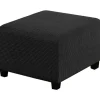 Jacquard Stretch Square Ottoman Cover Sofa Stool Cover Soft Square Footstool Covers Vaskbar Aftagelig (Sort, 27-32 tommer/68-81 cm)