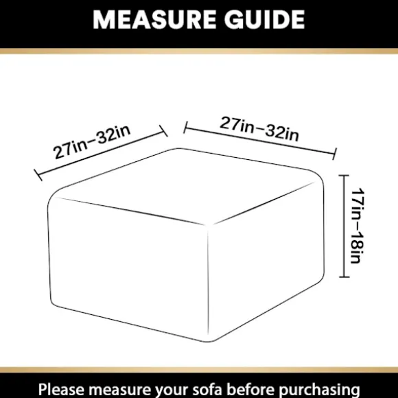 Jacquard Stretch Square Ottoman Cover Sofa Stool Cover Soft Square Footstool Covers Vaskbar Aftagelig (Sort, 27-32 tommer/68-81 cm)