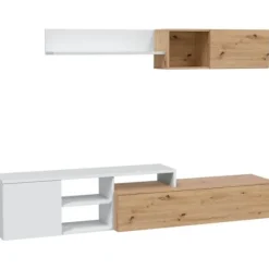 JULIA vendbart tv-skab - Hvid og eg melamin - 2 hængslede låger - L220 x D40 x H 44 cm Nodi ek och vit artik