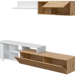 JULIA vendbart tv-skab - Hvid og eg melamin - 2 hængslede låger - L220 x D40 x H 44 cm Nodi ek och vit artik