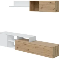 JULIA vendbart tv-skab - Hvid og eg melamin - 2 hængslede låger - L220 x D40 x H 44 cm Nodi ek och vit artik
