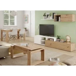 JULIA vendbart tv-skab - Hvid og eg melamin - 2 hængslede låger - L220 x D40 x H 44 cm Nodi ek och vit artik