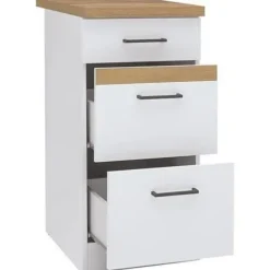 JUNONA 40 cm køkkenunderdel - 3 skuffer + bordplade - Blank hvid