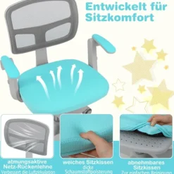 Justerbar børnekontorstol, 41-52 cm, turkis