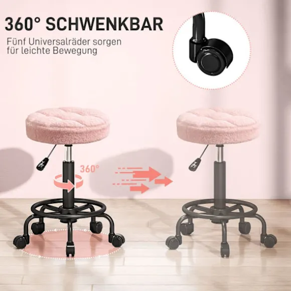 Justerbar rullestol, Pink, 360° drejelig, 50-66 cm Højde