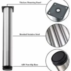 Justerbare ben 350 mm højde, tykke skabsben, bordben, møbelben, børstet rustfrit stål, justerbar højde 0-15 mm-XS6-