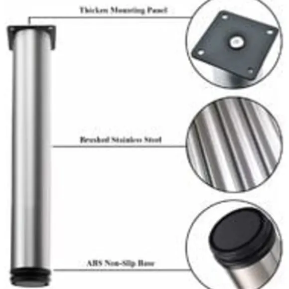 Justerbare ben 350 mm højde, tykke skabsben, bordben, møbelben, børstet rustfrit stål, justerbar højde 0-15 mm-XS6-