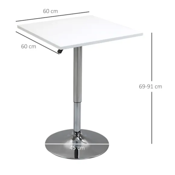 Justerbart Barbord – Firkantet, 69-91 cm, Hvid/Sølv
