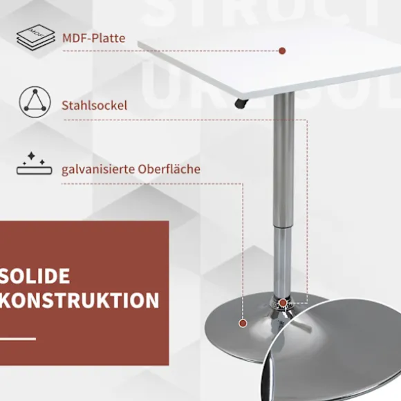 Justerbart Barbord – Firkantet, 69-91 cm, Hvid/Sølv